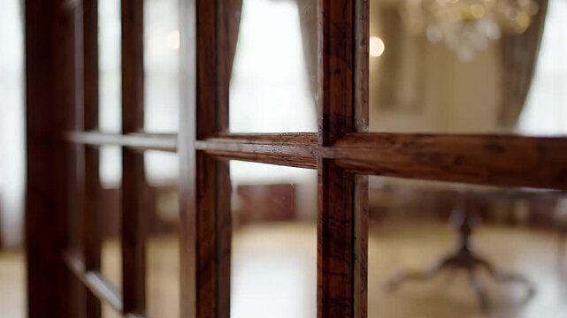 Colonial Style Wood Window Grids - A close-up shot focuses on the intricate wooden muntin grids of a colonial-style window.