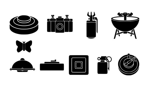Military ground mine black silhouette vector icon collection with explosive weapon symbols isolated on solid white background