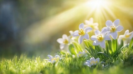 Obraz premium Green grass flowers nature outdoors.
