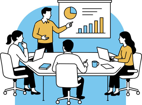 Business Presentation Collection - Male Presenter Explaining Business Report Flat Vector Illustration.eps