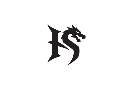 Gothic hs monogram logo featuring a fierce dragon head symbol