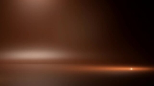 Dynamic golden light streak glides across a reflective dark brown studio stage, creating a sleek