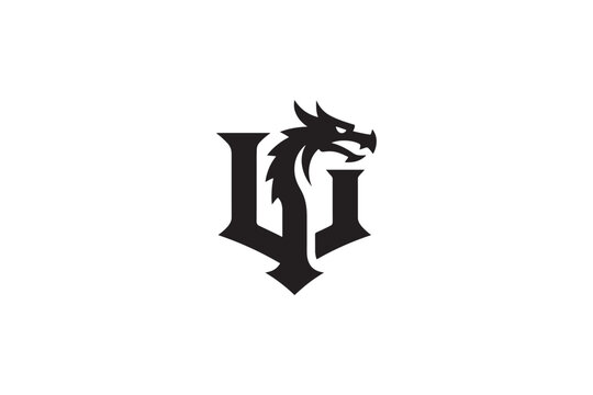 Iu logo design featuring a fierce dragon head integrated with gothic lettering