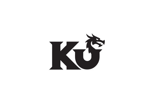 Ku logo design featuring a fierce dragon head incorporating the letters ku