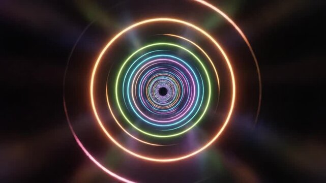 Futuristic neon ring tunnel background.