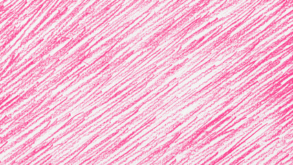 Obraz premium Pink crayon scribble texture on a white background, diagonal lines pattern.