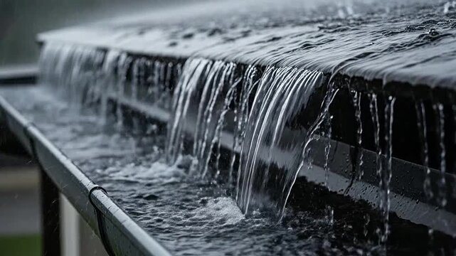Water cascading over a dark stone ledge in a serene garden fountain setting