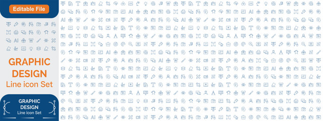 Graphic Design line editable icon set.Contains such icons Creativity, Layout, Mobile App Design, Art Tools, Drawing Tablet, Typography, and more. Editable stroke. Line icon set and Editable icon set © Abu