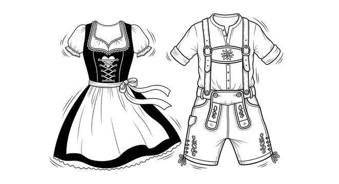 Bavarian dirndl and lederhosen with transparent background