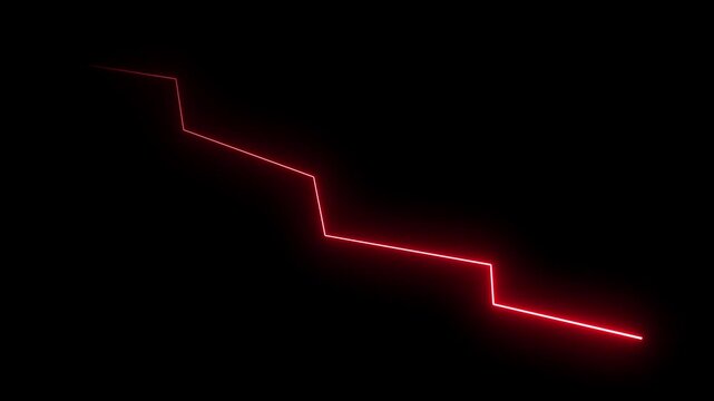 Market Recovery Concept. Successful growth trend graph going down arrow .red color neon arrow and Black background .