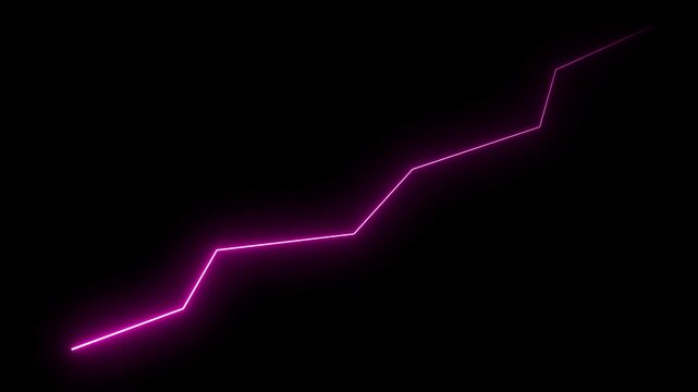 Market Recovery Concept. Successful growth trend graph going down arrow .purple color neon arrow and Black background .