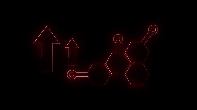 Neon business growth concept animation. neon graph icon animation .red color neon business and black background .