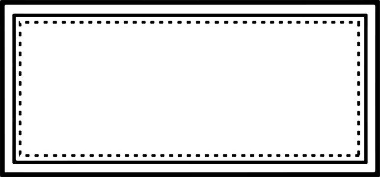 Rectangle label, dotted line border, black and white vector shape, label template, blank sticker