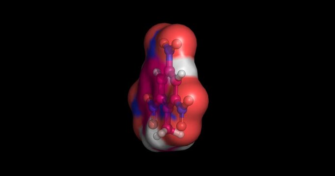 TNT (2,4,6-Trinitrotoluene), dynamite explosive compound, 3D molecule spinning 4K