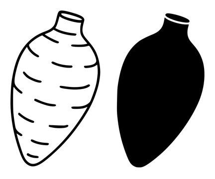 Food icon, minimalist illustrations of yautia in outline and silhouette design