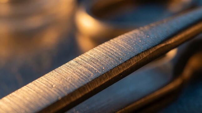 Wet dark metal bar surface covered in delicate water droplets macro photography