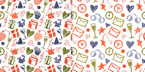 Obraz premium Party Motif Pattern With Gifts Hearts And Celebration Elements