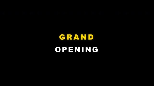 Golden yellow grand opening text animation for business launch
