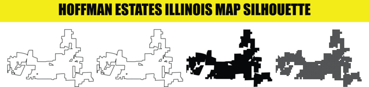 Hoffman estates illinois map silhouette collection with outlines and halftone dot pattern designs for vector geographic art.