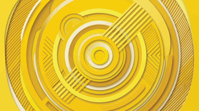 Abstract yellow concentric circles and parallel lines creating a captivating geometric background.