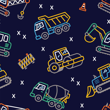 Cartoon Heavy Machinery Truck Seamless Pattern
