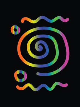 Colourful spiral shape with circles and verbs 