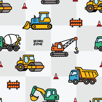 Construction Truck Seamless Pattern Vector