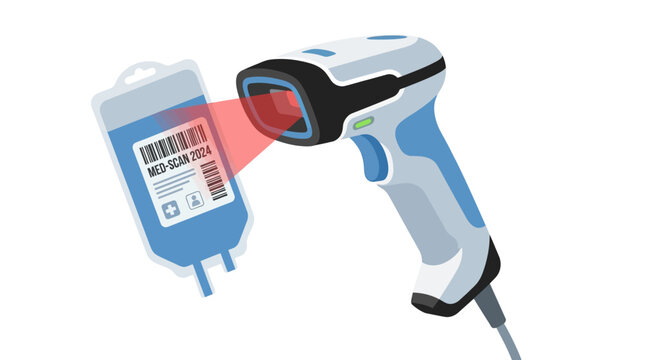 Medical Barcode Scanner Reading IV Bag for Patient Data Tracking and Inventory