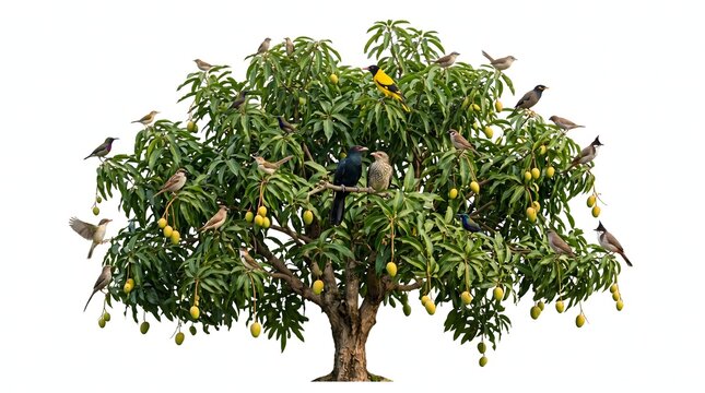 Mango tree filled with many small birds perching on branches wildlife branches perching tropical