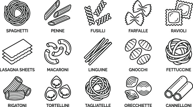 Minimalist Pasta Icon Set Line Art Vector Outline Italian Food