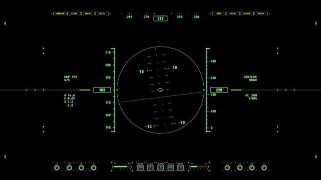 Futuristic Digital HUD Interface for Military Flight Navigation and Targeting.