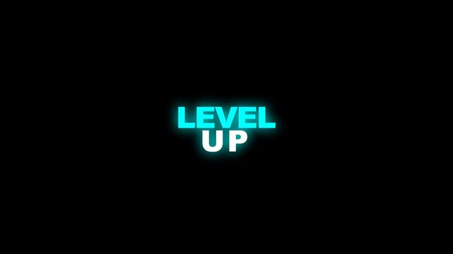 Cyan neon level up text animation for gaming and progress status
