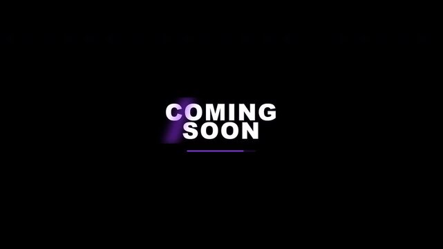 Purple coming soon text animation for upcoming launch and event
