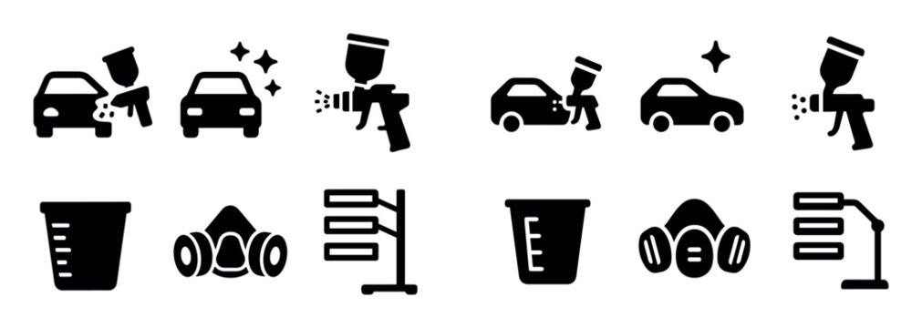 Car detailing icons with spray gun mask measuring minimal