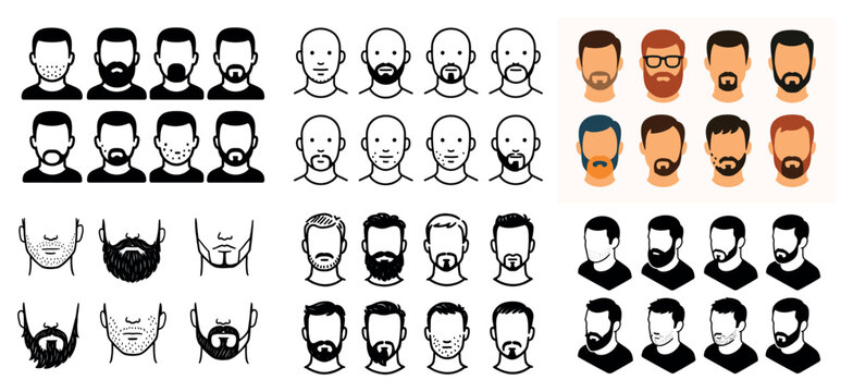 Avatar icons with beards mustaches flat