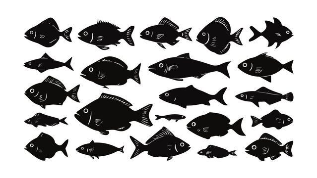 Collection of Various Fish Species Silhouettes for Marine Illustration.