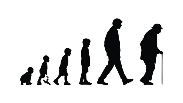 Silhouette of Human Evolution from Childhood to Elderly.