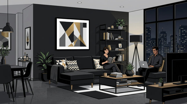 modern living room with fireplace