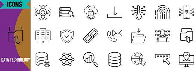Naklejka premium Data technology and security icons. server icon set, database icon set, fingerprint icon set
