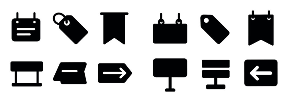 Sign icons with tag banner arrow flat