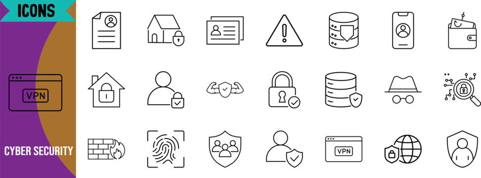 Cyber security and data protection icons. padlock icon set, shield icon set, vpn icon set