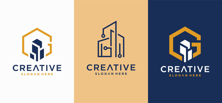 Modern Construction Letter G Logo Design with Geometric Architecture Style