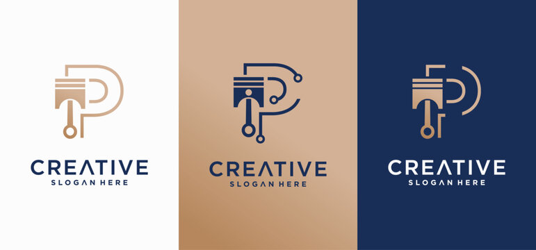 Modern Letter P Piston Technology Logo Design for Automotive Engineering