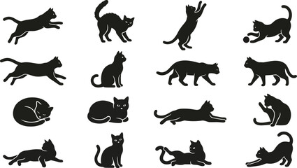 Cat silhouette vector set domestic feline poses playing sleeping collection © SREE NOMITA RANI 1