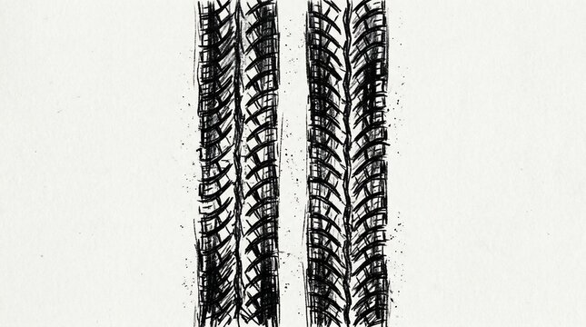 Close-up of two tire tracks on isolated surface
