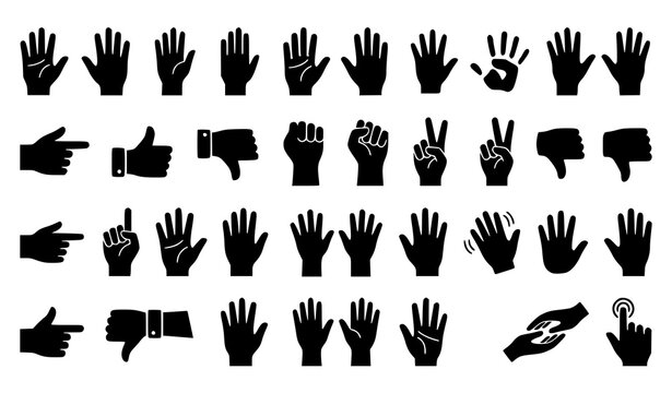 Right and Left Human Hand Icon Set Black Silhouette Vector