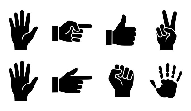 Human Hand Print Icons Monochrome Vector Set
