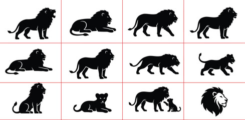  Lion silhouette vector set grid layout black animal icon collection design © SREE NOMITA RANI 1