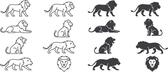  Lion silhouette vector set roaring walking resting wild cat icons collection © SREE NOMITA RANI 1