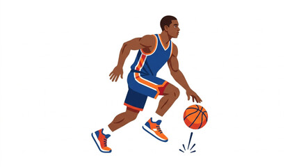 Naklejka premium Athletic basketball player dribbling the ball during a game.